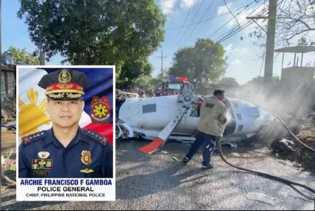 Chopper with PNP Leader Gamboa crashes in Laguna