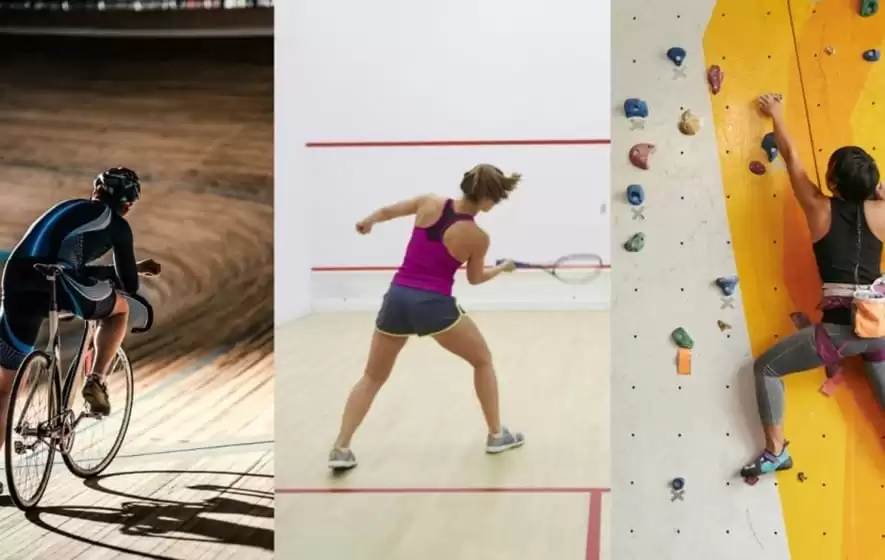 Indoor sports includes cycling, tennis and climbing