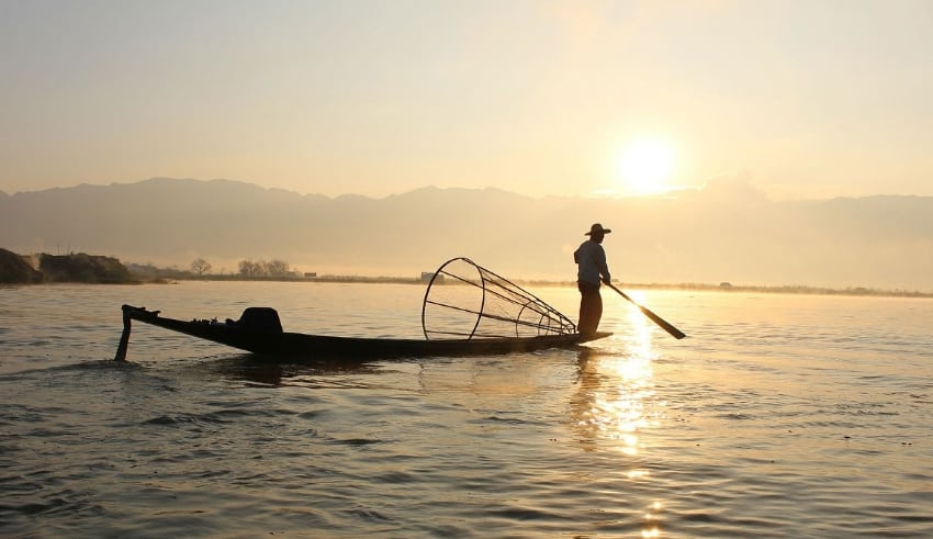 Myanmar Fisherman threw net for fising