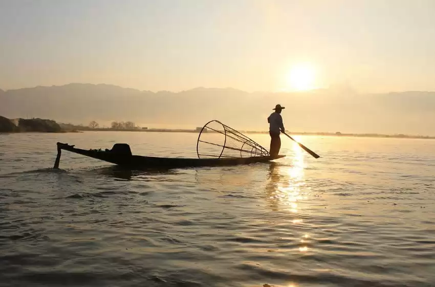 Myanmar Fisherman threw net for fising