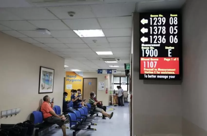 Singapore people are waiting outside hospital