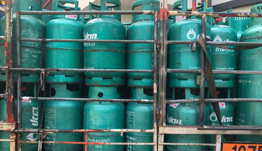 Gas cylinders tank on transport and storage truck in Thailand