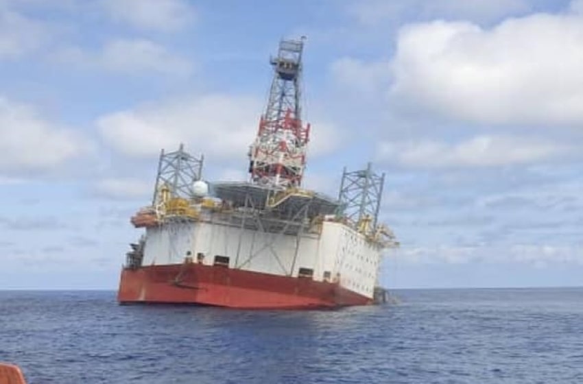 Workers from a damaged oil rig, now rescued.