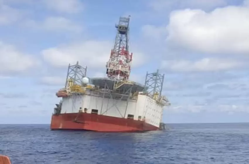 Workers from a damaged oil rig, now rescued.