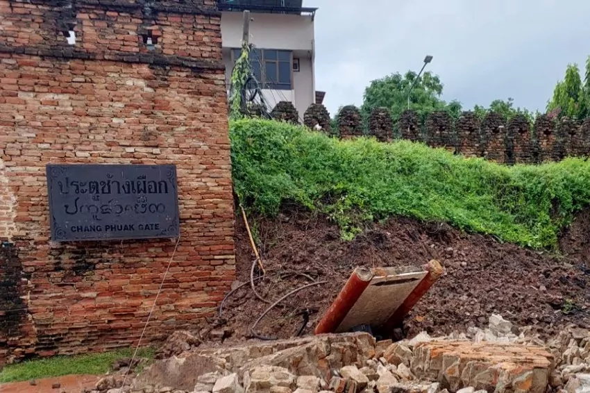 Thailand's 750-year-old city wall falls due to rainstorm