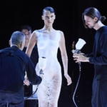 Bella Hadid modeled a Coperni Spray-Painted dress