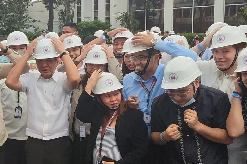 pbbm and other officials take part in a nationwide drill for earthquakes