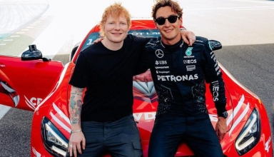 exclusive ed sheeran hits the track with george russell at miami gp