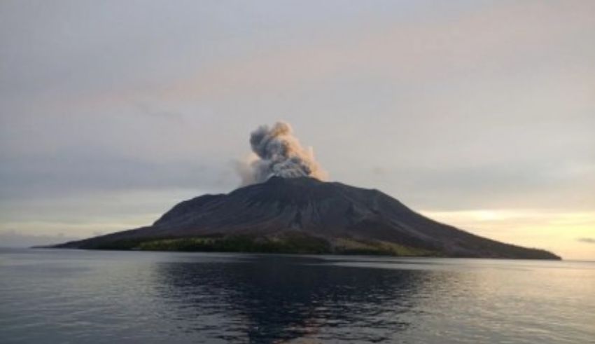 mount ruang erupts and the volcanic ash spreads over the three districts