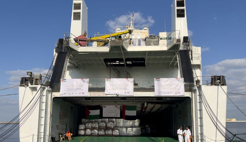 5,800 tonnes of 6th aid ship on the way to gaza from uae